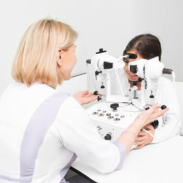 young girl having her eyes tested
